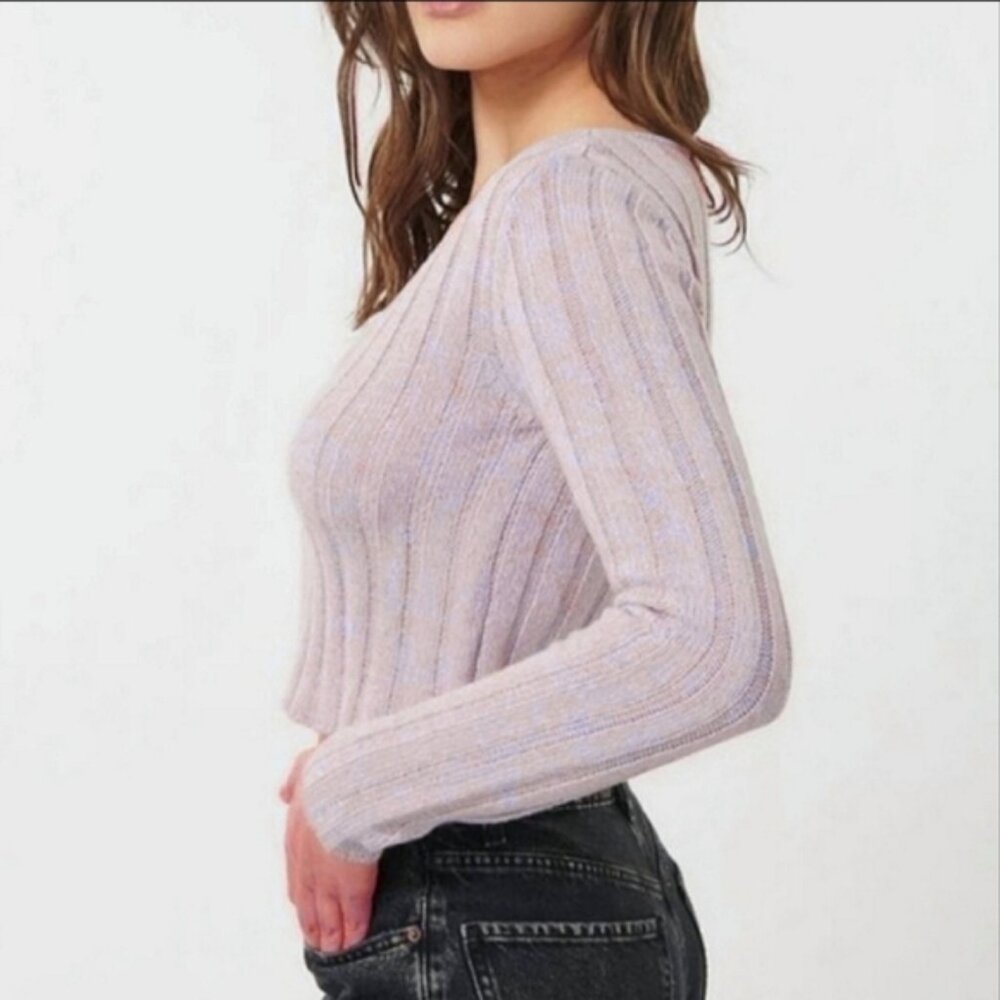 Garage Cotton Knit Ribbed Lilac Cropped Cardigan - Picture 2 of 10